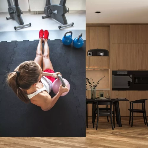 Sticker Frau arbeitet an ihrem abs mit Kettlebell