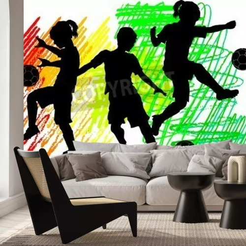 Fototapete Drei Kinder kicken den Ball