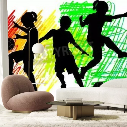 Fototapete Drei Kinder kicken den Ball