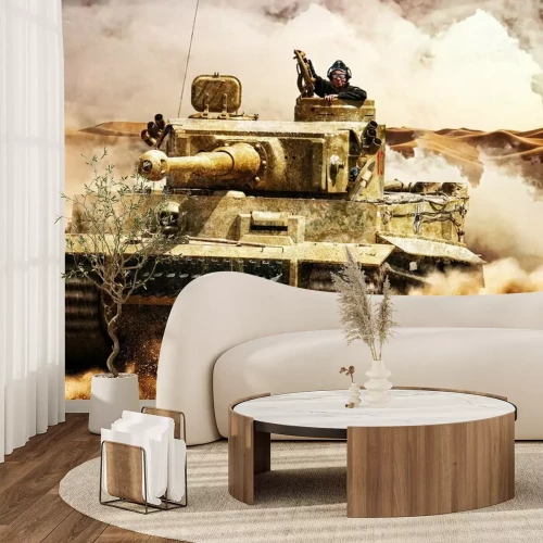 Fototapete Feindliche Panzer bewegt sich in der Wüste