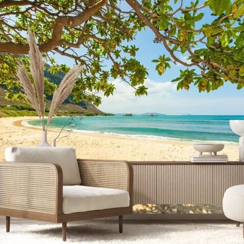 Fototapete 3D Meer Sand und Baum