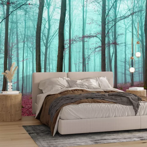 Fototapete Zauber Wald in rot und türkis