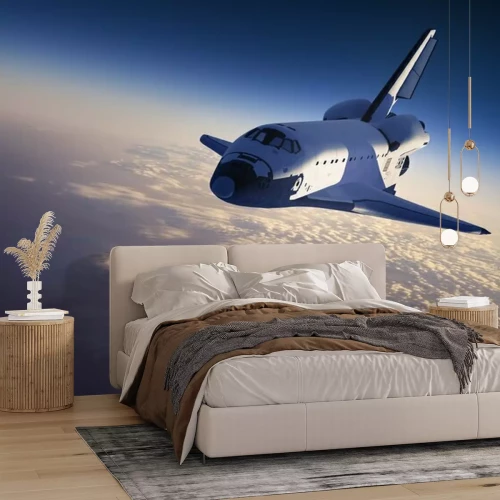 Fototapete Raumschiff vor dem Hintergrund der Wolken