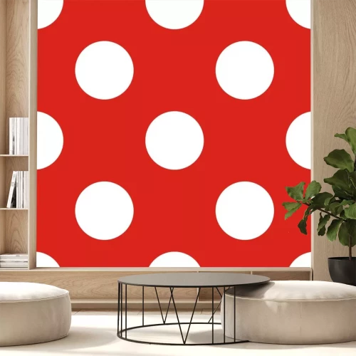 Sticker Fliesenvektormuster mit weißen Tupfen auf rotem Hintergrund