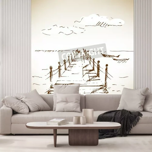 Fototapete Gemalter Steg auf Meerhintergrund