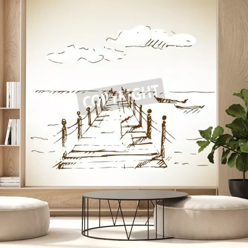 Fototapete Gemalter Steg auf Meerhintergrund