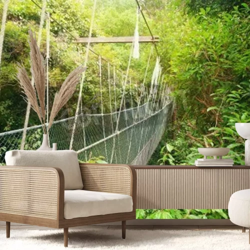 Fototapete Enge Hängebrücke im Dschungel