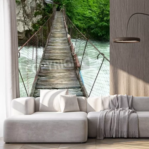 Fototapete Brücke über reißendem Fluss