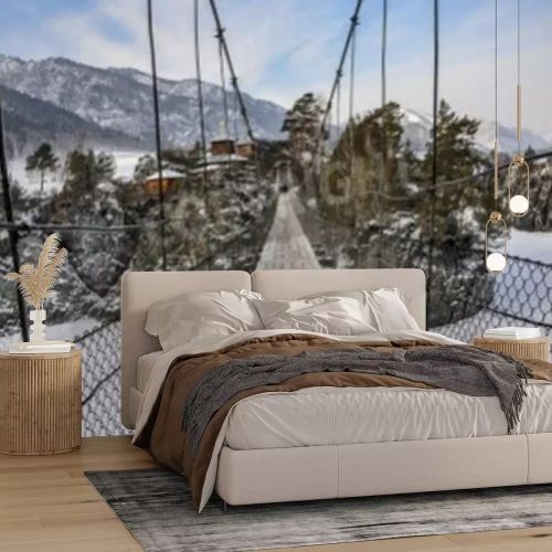 Fototapete Brücke 3d in Gebirgen