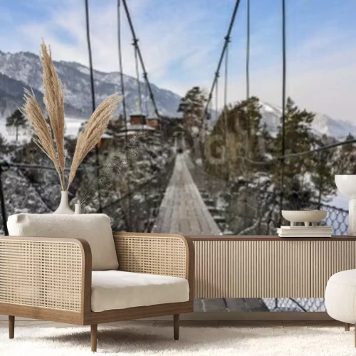 Fototapete Brücke 3d in Gebirgen