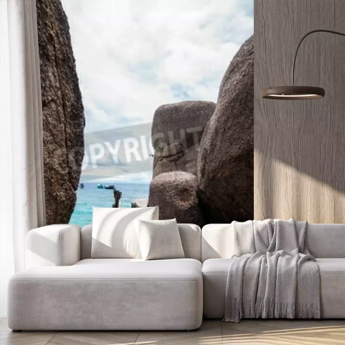 Fototapete Holzsteg zwischen Felsen