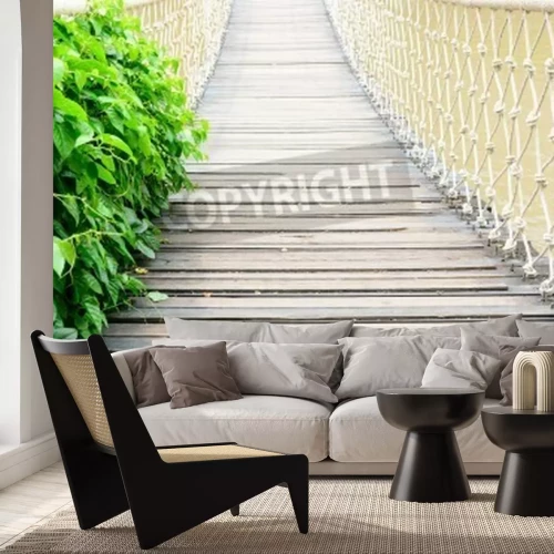 Fototapete Helle Hängebrücke miz Pflanzen