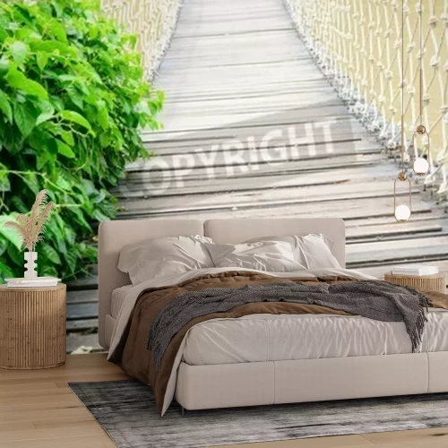 Fototapete Helle Hängebrücke miz Pflanzen