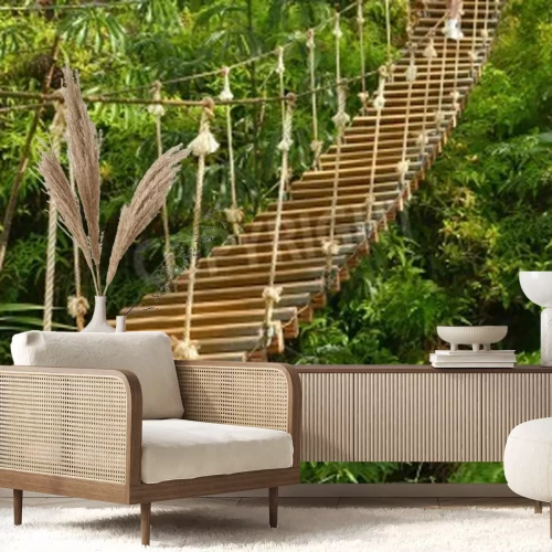 Fototapete Holzbrücke auf exotischem Hintergrund