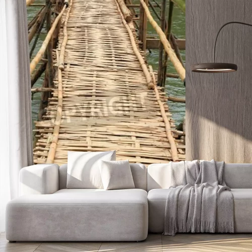 Fototapete Bambus-Brücke über Wasser