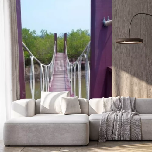 Fototapete Violette Hängebrücke über Kanal