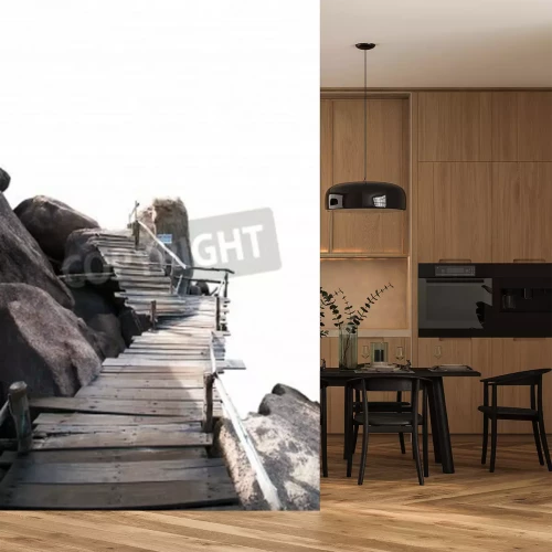 Fototapete Holzbrücke an Felsen