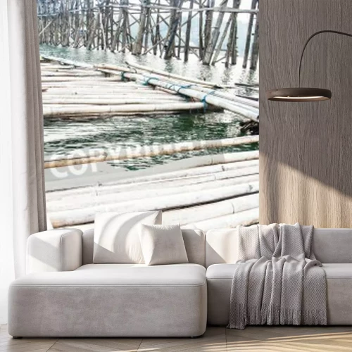 Fototapete Steg aus Bambussen in Thailand