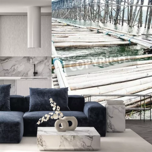 Fototapete Steg aus Bambussen in Thailand