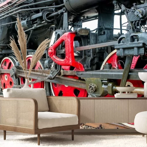 Fototapete Retro-Zug mit roten Rädern