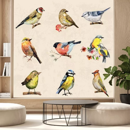 Sticker Kleine Vögel auf braunem Hintergrund