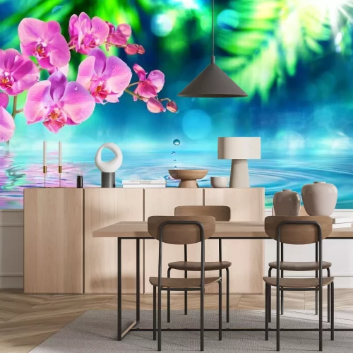 Fototapete Rosa Orchidee am Wasser