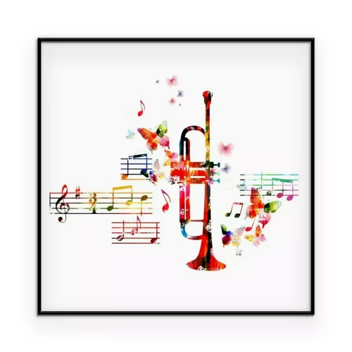 Poster Musikalische Illustration mit Trompete und Schmetterlingen