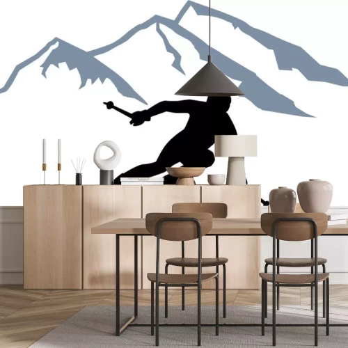 Sticker Skifahrer Silhouette Berge