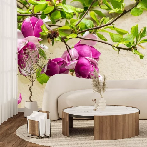 Sticker Magnolienzweig auf einem cremefarbenen Hintergrund