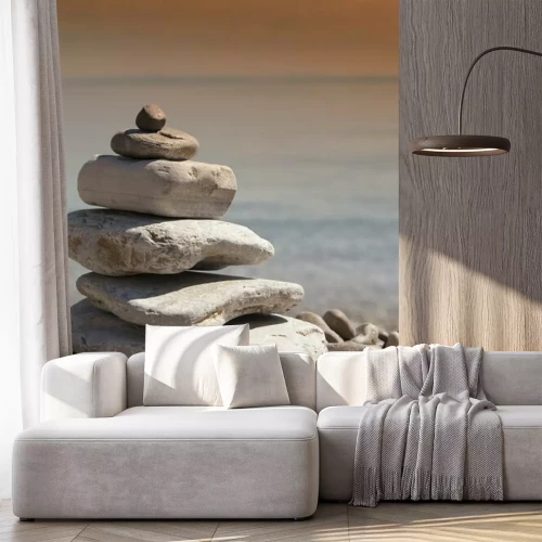 Sticker Steinstapel, Zen-Konzept, am Sandstrand