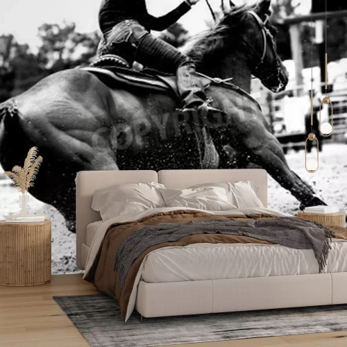 Fototapete Pferderennen in schwarz-weiß