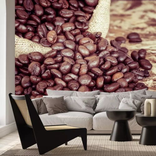 Sticker Kaffeebohnen in Jutesäcken