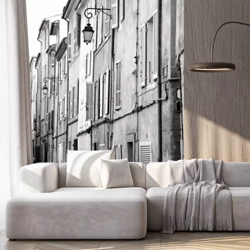 Fototapete Mietshäuser in schwarz-weißen Farben