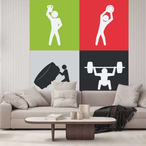 Sticker Crossfit Training auf symbolischen minimalistischen Illustrationen