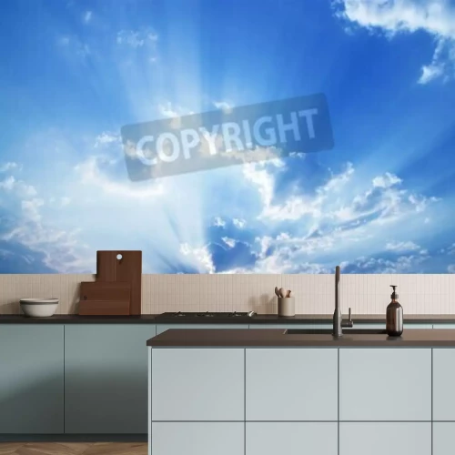 Fototapete Flugzeugflügel und Himmel im Hintergrund