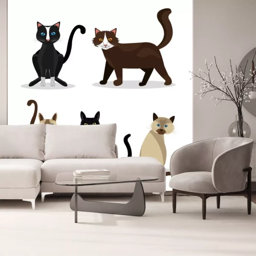 Sticker Schwarze, braune und Bisquit-Katzen in verschiedenen Posen Grafik