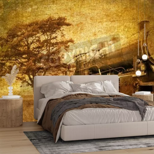 Fototapete Zug im Vintage-Stil Aquarell