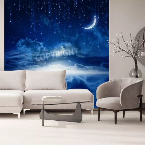 Fototapete Halbmond und fallende Sterne