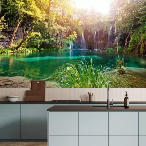 Fototapete Tropischer Wasserfall und türkisfarbenes Wasser