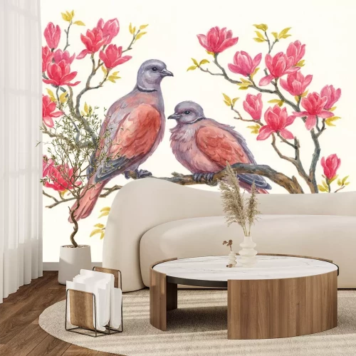 Sticker Zwei Tauben zwischen den Magnolien