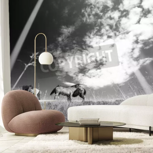 Fototapete Schwarz-weiß-muster mit pferden