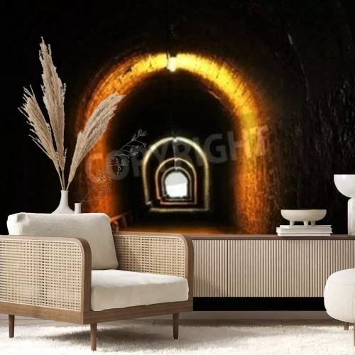 Fototapete Backsteintunnel dunkel