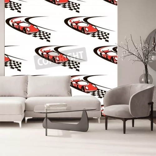 Sticker Car racing seamless pattern with fast red car