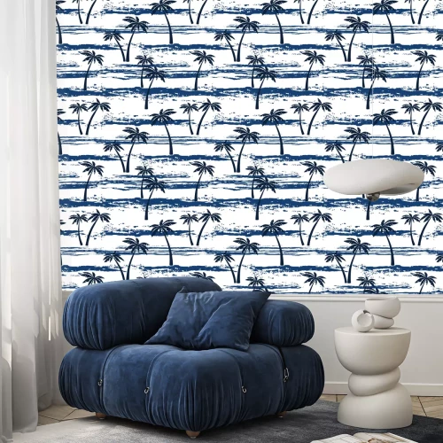 Tapete Abstrakter exotischer Strand mit Palmen