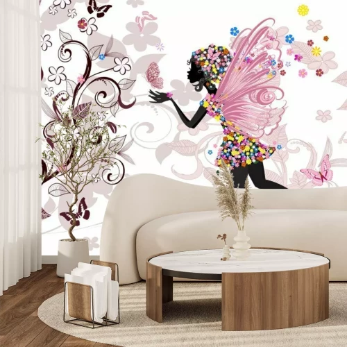 Fototapete Blumenfee und Schmetterlinge