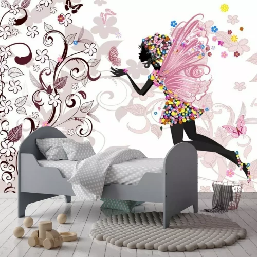 Fototapete Blumenfee und Schmetterlinge