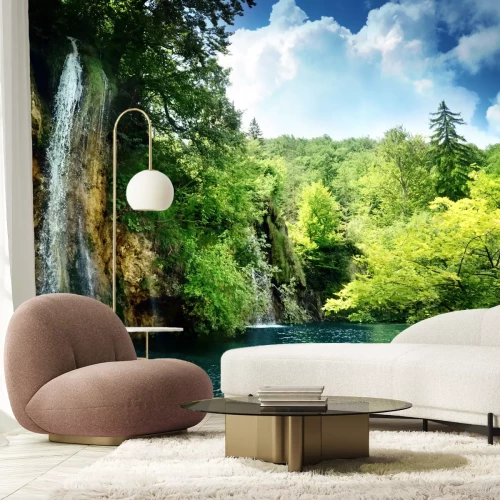 Fototapete Dschungel Felsen und Wasserfall