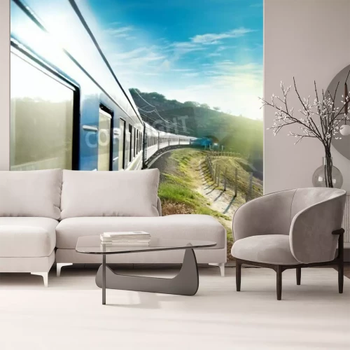 Fototapete Blauer Zug mit 3D Effekt