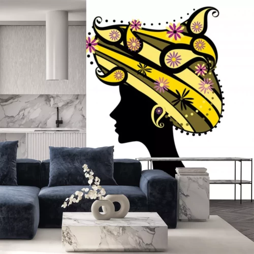 Sticker Dekorative Silhouette der Frau mit Blumen