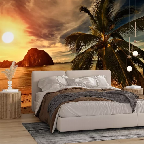 Fototapete Ansicht des tropischen Strandes in warmen Farben